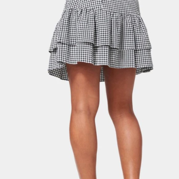 Bebe Mini Gingham Front Ruching Flutter Skirt with Bows - Size 6 - Picture 2 of 4